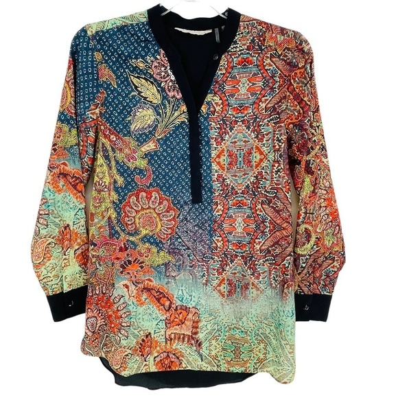 Soft Surroundings Boho Agra Tunic Top Paisley Floral Print Blouse - Sz XSP - Picture 1 of 15
